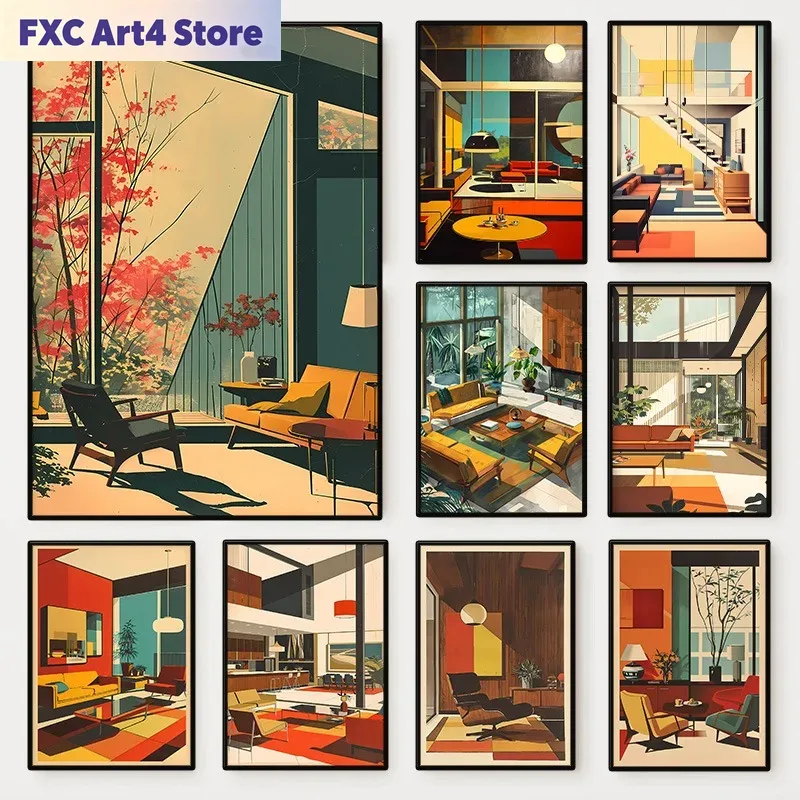 Interior Design Layout - Poster Arsitektur Interior Vintage Tanpa Bingkai