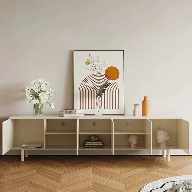 Interior Design White And Wood - Meja TV Putih Mewah Penyimpanan Elegan